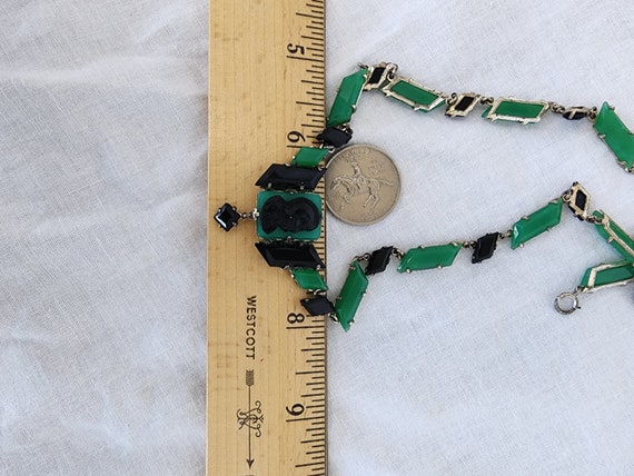 Antique Art Deco Green and Black Faceted Glass Li… - image 7