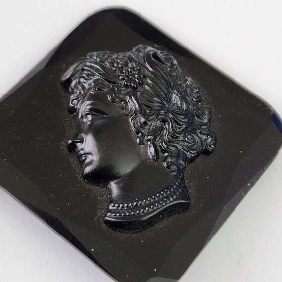 Antique Black Shiny Glass Raised Relief 1920s 20s… - image 5