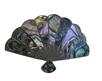 Vintage Sterling Silver Abalone Fan Pendant Brooch Mexican Artist R. Garcia Taxco Mexico Mid-Century Hallmark Unisex Fashion Costume Jewelry