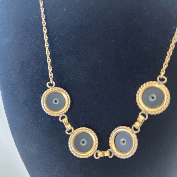 Vintage Gold Tone Floral Necklace with Round Laye… - image 6