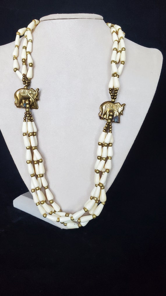 Vintage Brass Elephant Bone and Brass Beads Multi… - image 1
