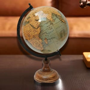 World Globe (Wooden base) Exclusive vintage finish Vintage look Globe Rotating Desk Globe, Educational Use, Antique Finish, Premium Quality