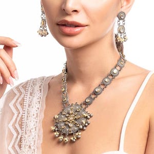 German Silver Oxidized Indian jewelry necklace| Long Wedding Jewelry | Party Wear Jewelry Set | Boho jewelry | Ethnic/traditional jewellery