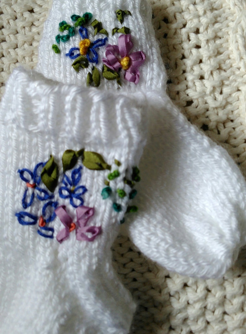 Child Ribbon Toddler Flower girl socks Wedding Embroidery
