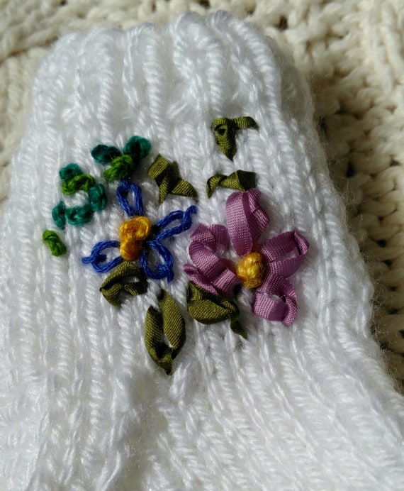 Child Ribbon Toddler Flower girl socks Wedding Embroidery