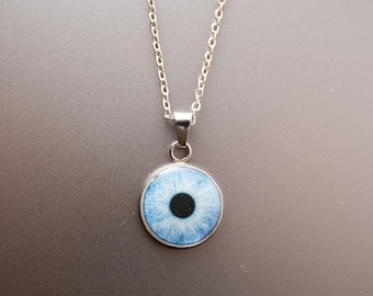 Aangepaste oogirisketting, gepersonaliseerde foto-sieraden, handgemaakte roestvrijstalen hanger, 12 mm zilverkleur, IRIS-HANGER
