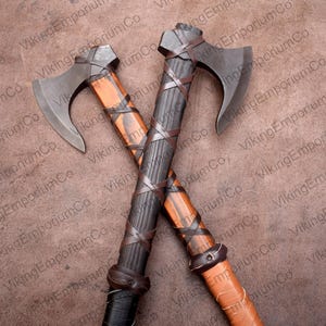 Hand-Forged Viking Ragnar Axe Set: Black Camping Axes with Leather Covers