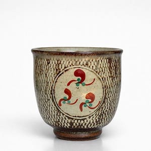 Taza de té Tatsuzo Shimaoka Mashiko Yunomi, decoración Jomon Zogan Akae, Tomobako firmado