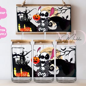 PHYSICAL UV DTF 16 oz Halloween Cup Wrap • Nbc Jack Alien 626 • Ready to apply transfer print for any hard surface