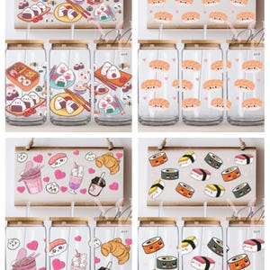 Envoltura para taza FÍSICA UV DTF de 16 oz • Kawaii Sushi • Impresión de transferencia lista para aplicar sobre cualquier superficie dura