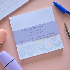 Notatnik z motywem kwiatowym | Notatnik 50 kartek | Notatnik kwadratowy | Notatnik z odrywanymi karteczkami | Urocze artykuły papiernicze | Ręcznie robiony notatnik | Notatnik bez linii