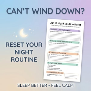 ADHD Night Routine Planner Printable, Evening Reset Worksheet, ADHD Productivity Tool, Executive Function Support, Neurodivergent Tool