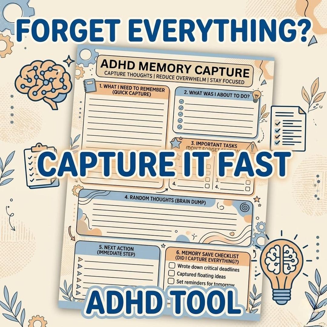 ADHD Memory Printable, Stop Forgetting Things Tool, Brain Dump Capture ...