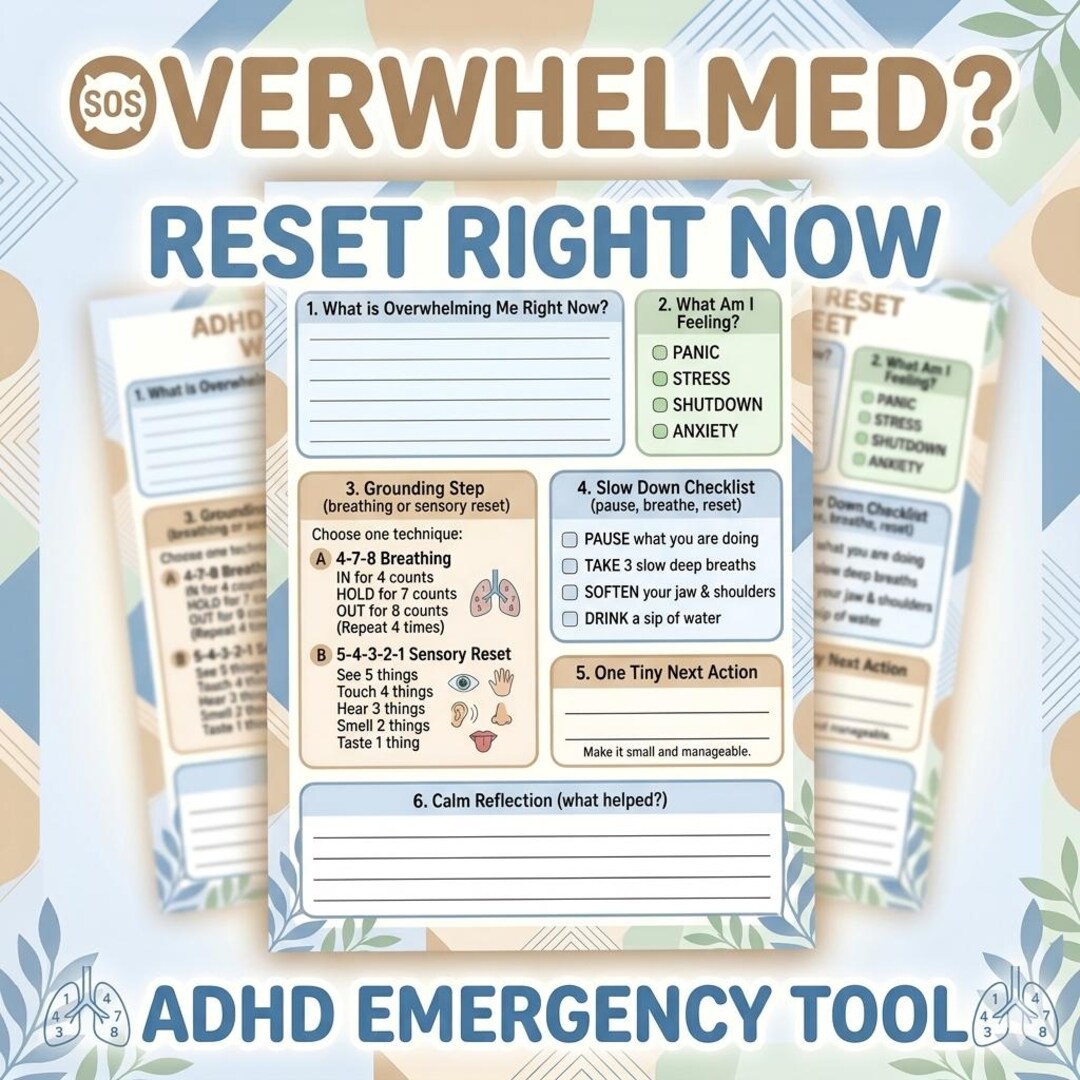 ADHD Panic Reset Printable, Overwhelm Emergency Tool, Anxiety Reset ...