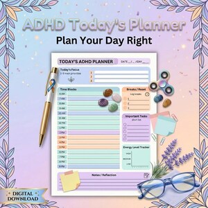 ADHD Today's Planner Printable, ADHD Daily Planner, Time Blocking Sheet, Executive Function Tool, Neurodivergent Productivity PDF, Timesheet