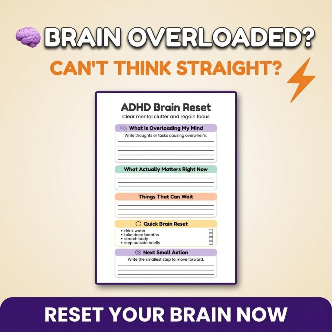 Overloaded Confusing Worksheet Example ADHD Brain Reset Printable, Brain Overload Worksheet, Mental Shutdown ...