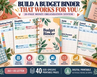 Budget Binder Inserts | 20-Page Budget Planner Printable, Monthly Budget Planner, Bill Tracker, Spending & Savings Tracker, A4 + US Letter