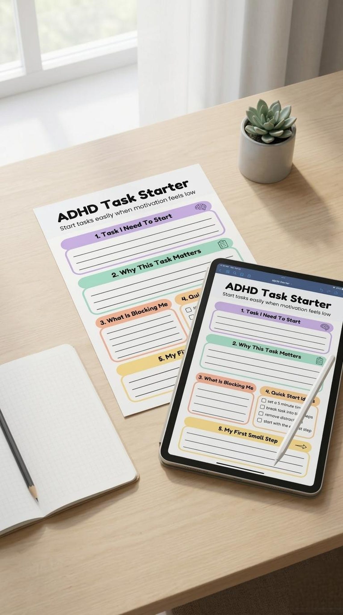ADHD Task Starter Worksheet Printable, ADHD Task Paralysis Help ...