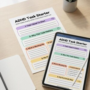 ADHD Task Starter Worksheet Printable, ADHD Task Paralysis Help ...