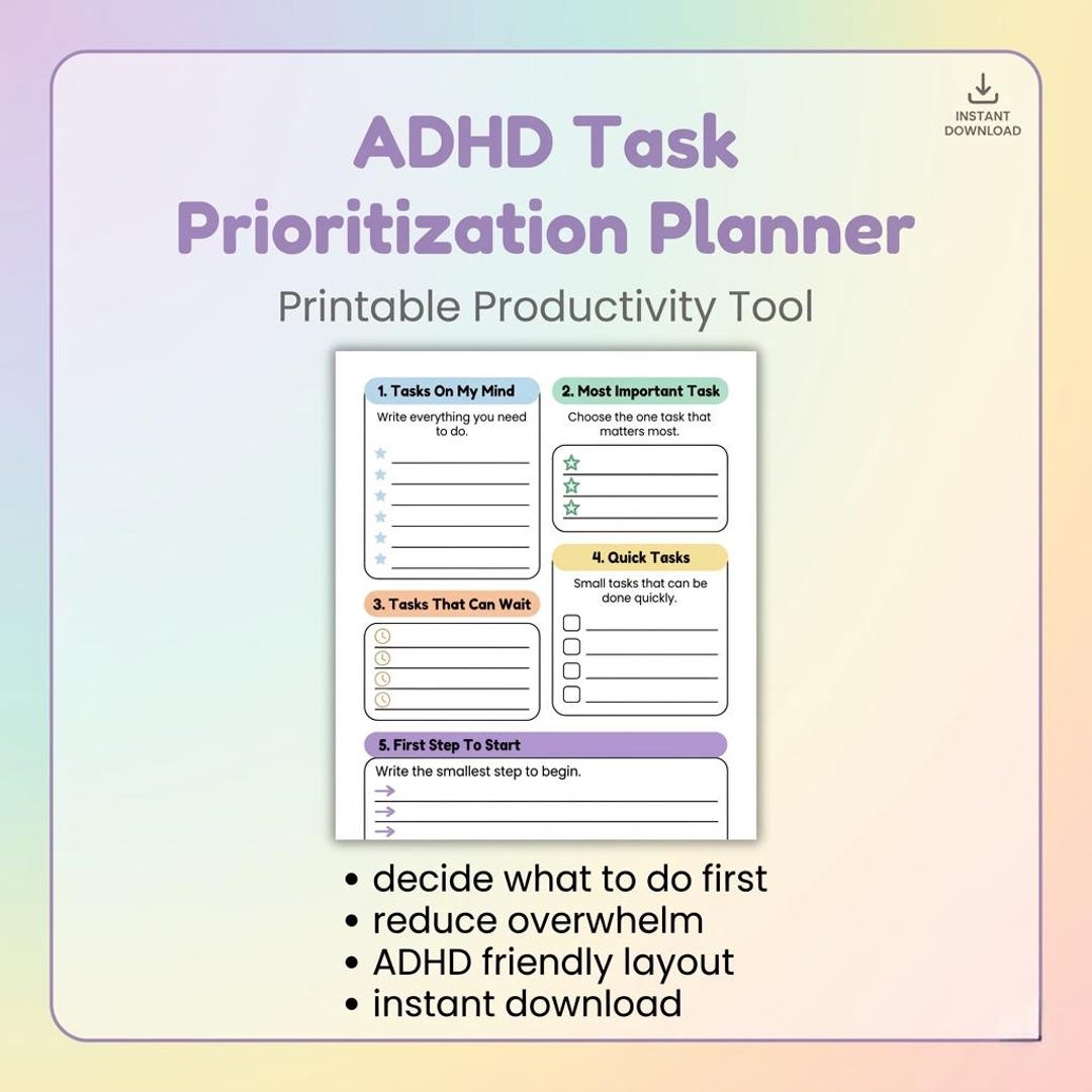 ADHD Task Prioritization Planner Printable, Overwhelm Task Organizer ...