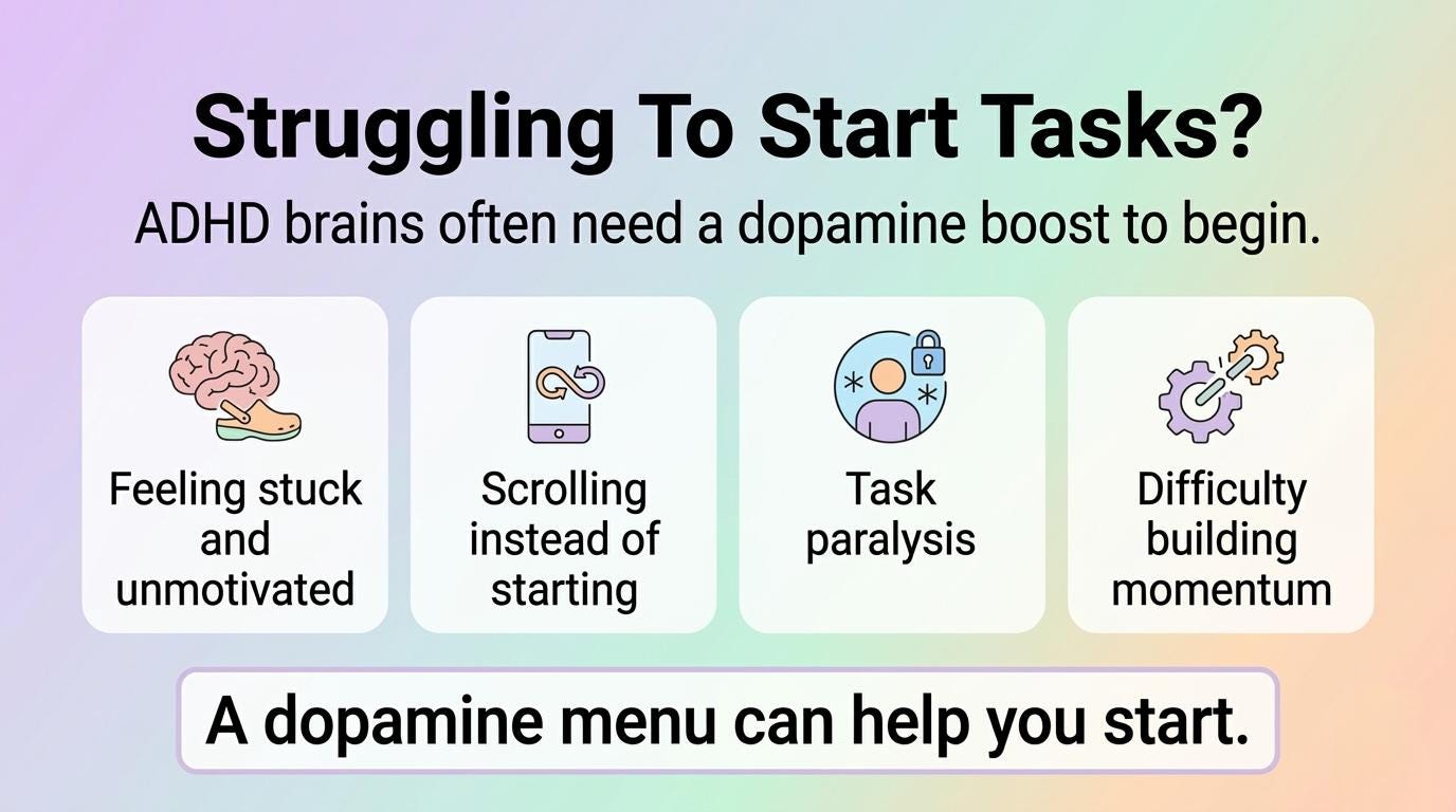 Task Paralysis Pdf ADHD Dopamine Menu Printable, ADHD Task Paralysis Tool, Motivation ...