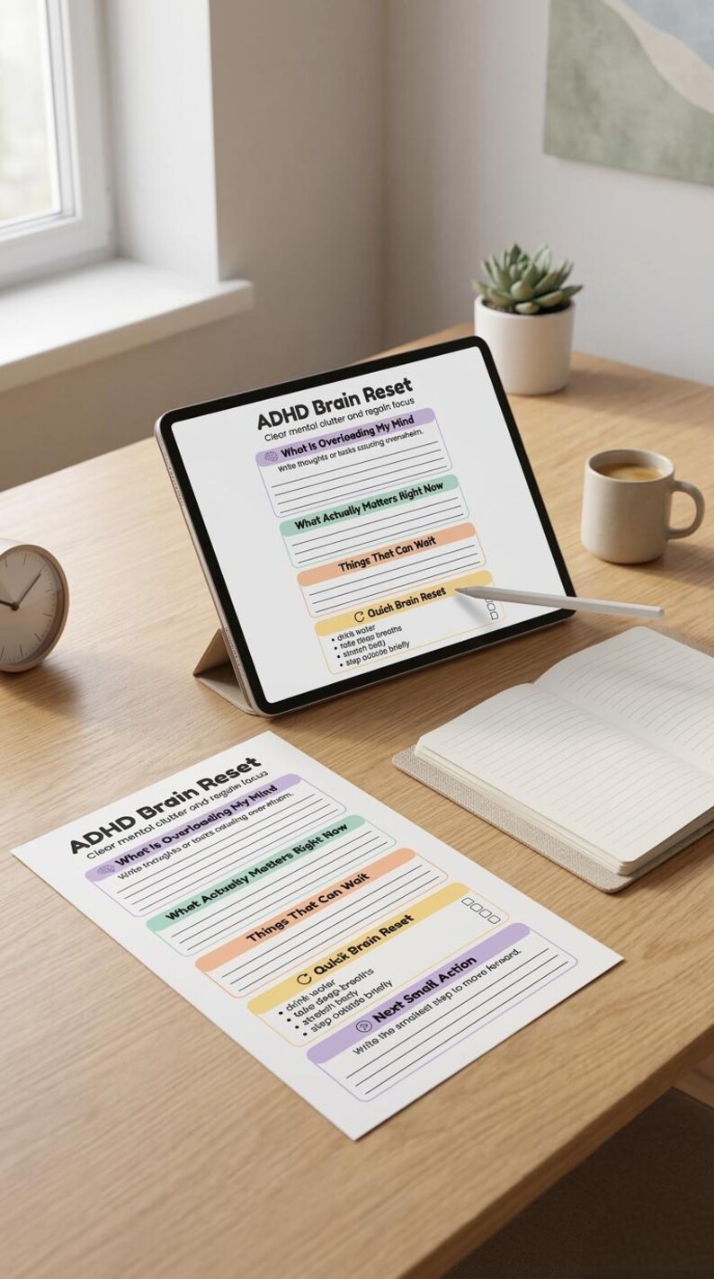 ADHD Brain Reset Worksheet Printable, Overwhelm Reset Tool for ADHD ...