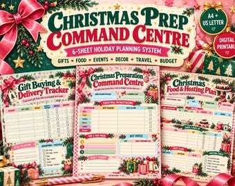 Christmas Planner Printable | 6-Sheet Holiday Planner, Christmas Gift Tracker, Christmas Budget Planner, Meal, Event & Travel Planner