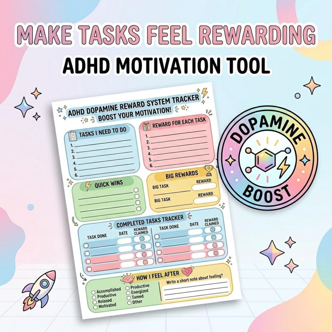 ADHD Reward System Printable, Dopamine Motivation Tracker, Task Reward ...