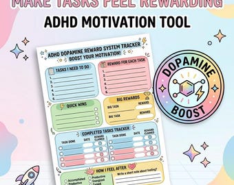 Sistema de recompensas para TDAH imprimible, rastreador de motivación de dopamina, planificador de recompensas para tareas, herramienta de hábitos para TDAH, hoja de trabajo de productividad en PDF