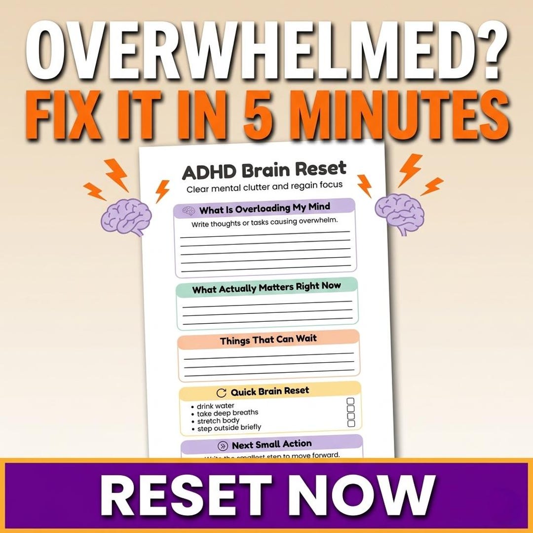 ADHD Brain Reset Worksheet Printable, Overwhelm Reset Tool for ADHD ...