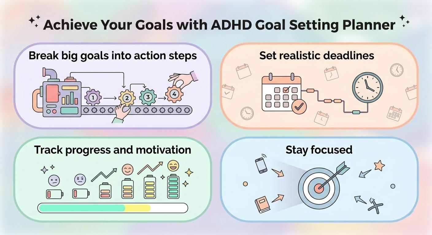 ADHD Goal Setting Planner Printable, Goal Setting Worksheet, Break Big ...