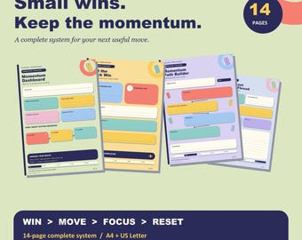Small Wins, Keep Momentum | ADHD Momentum Builder, ADHD Planner Printable, Task Planner, Focus Sprint & Restart Worksheets