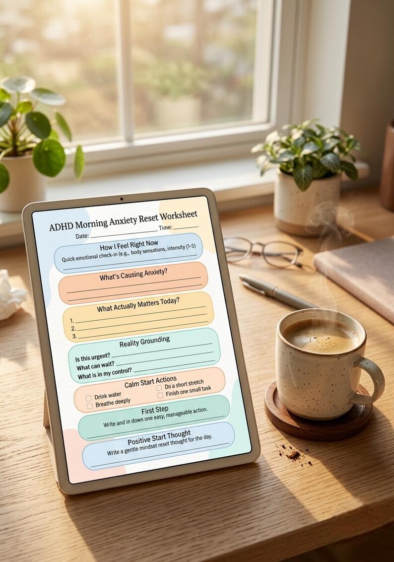 ADHD Morning Anxiety Reset Printable, Calm Start Your Day, Reduce ...