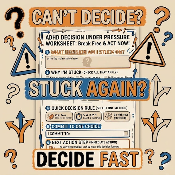 ADHD Decision Paralysis Worksheet, ADHD Planner Printable, Decision Support Tool for Overthinking & Executive Function PDF