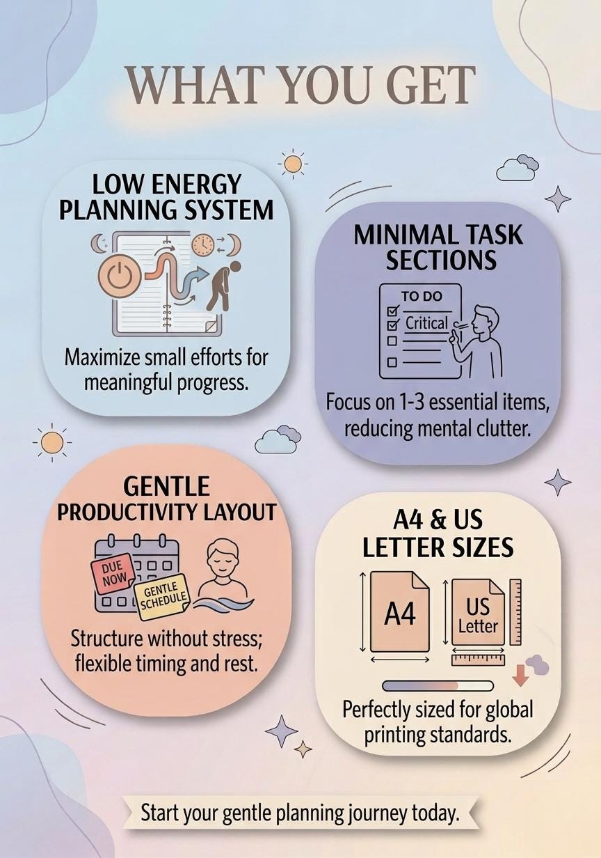 ADHD Low Energy Day Planner Printable, Gentle Productivity Sheet ...