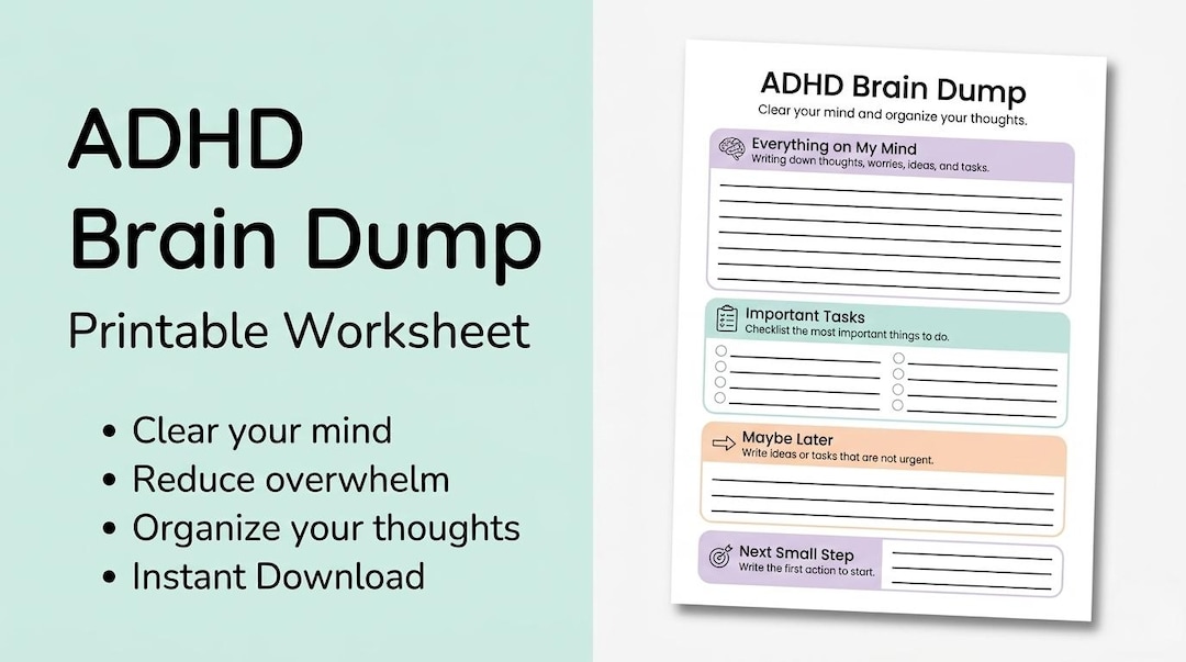 ADHD Brain Dump Printable, ADHD Overwhelm Worksheet, Brain Dump Planner ...