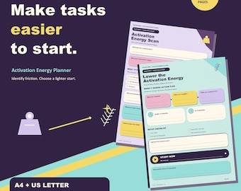Make Tasks Easier to Start | ADHD Activation Energy Planner, ADHD Planner Printable, Task Planner & Friction Worksheet