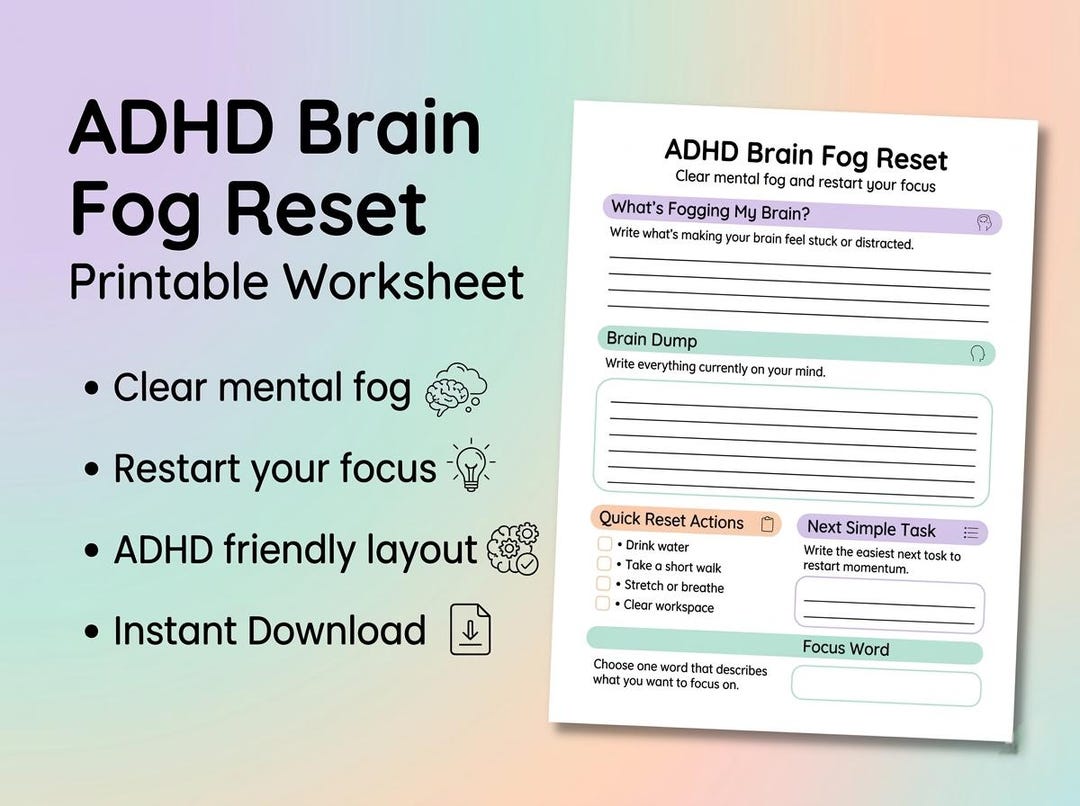 ADHD Brain Fog Reset Worksheet Printable, Clear Mental Fog Planner ...