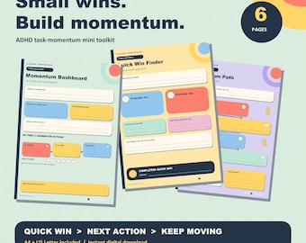 Small Wins, Build Momentum: ADHD Momentum Builder Mini Toolkit, ADHD Planner Printable, Task Planner & Progress Worksheets