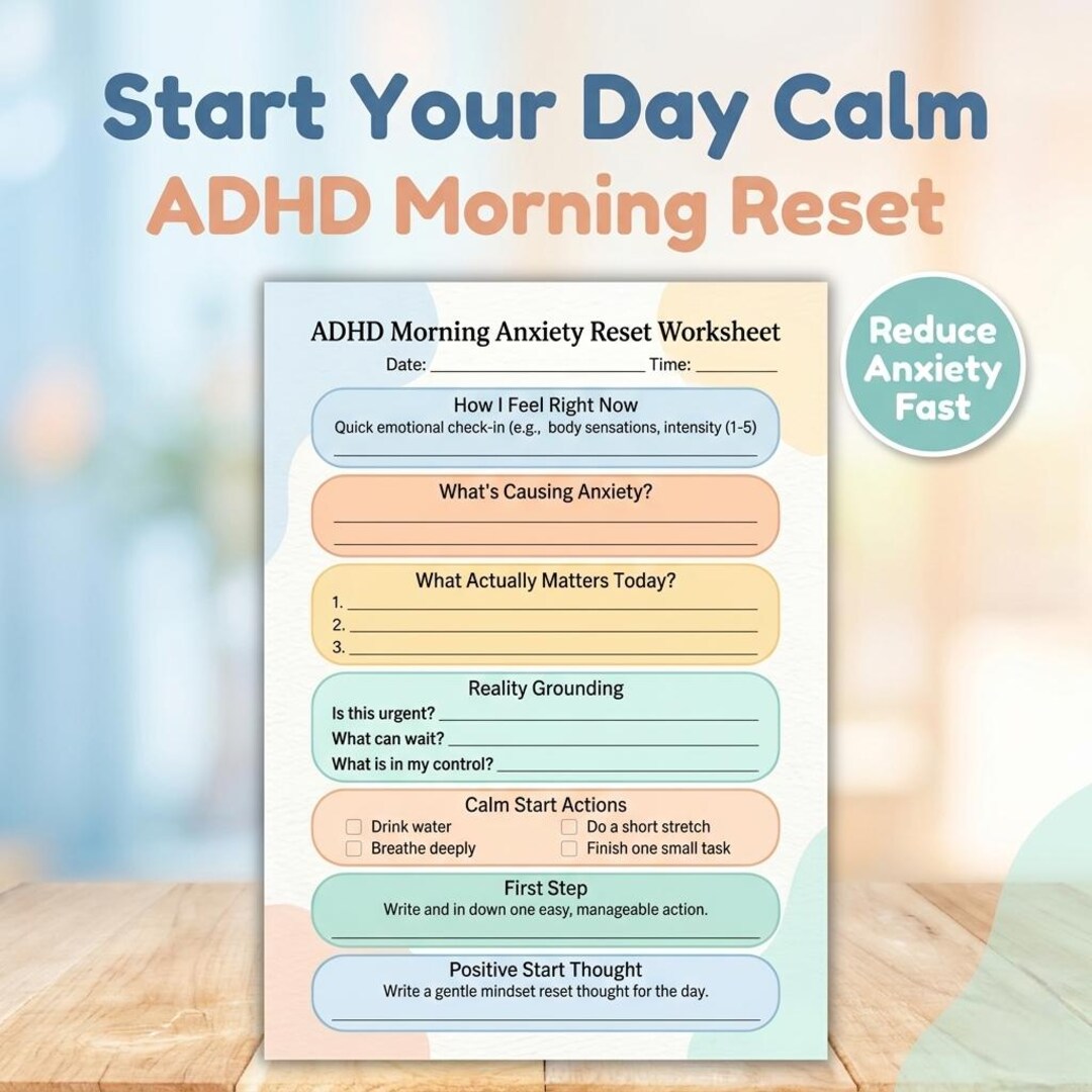 ADHD Morning Anxiety Reset Printable, Calm Start Your Day, Reduce ...