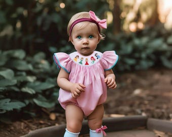 Smocked Romper, Princess Sleeveless Bubble Romper, Vacation Princess Dress, Plaid Princess, Toddler Girls Clothing, Embroidered Romper