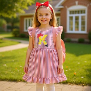 Back To School Pencil Dress Monogram Pencil Bow Dress First Day Of School Outfit Seersucker School Dress Preschool Dress, Kindergarten Pre K