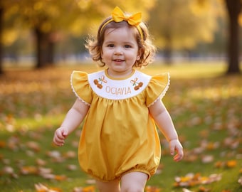 Embroidered Pumpkin Romper: Personalized Baby Girl Fall Outfit