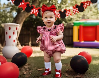 Mouse Ears Smocked Bubble Romper,Mouse Ears Romper,Mouse Ears Smocked Bubble Romper Toddler Girls Clothing, Summer Outfit,Embroidered Romper