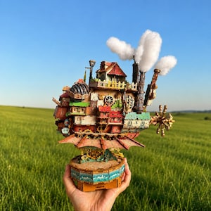 Castello in legno cinetico fantasy, puzzle 3D di castello in legno, kit di modellismo meccanico steampunk fai da te, carillon con luci LED, regalo a tema castello fantasy