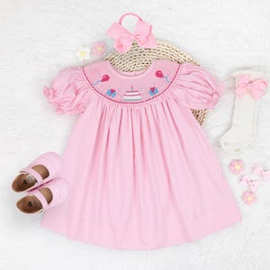 Birthday Pink Romper, Smocked Bubble Romper - Birthday Party Dress, Baby Girl 1St Birthday Outfit Set, Baby First Birthday, Birthday Gift