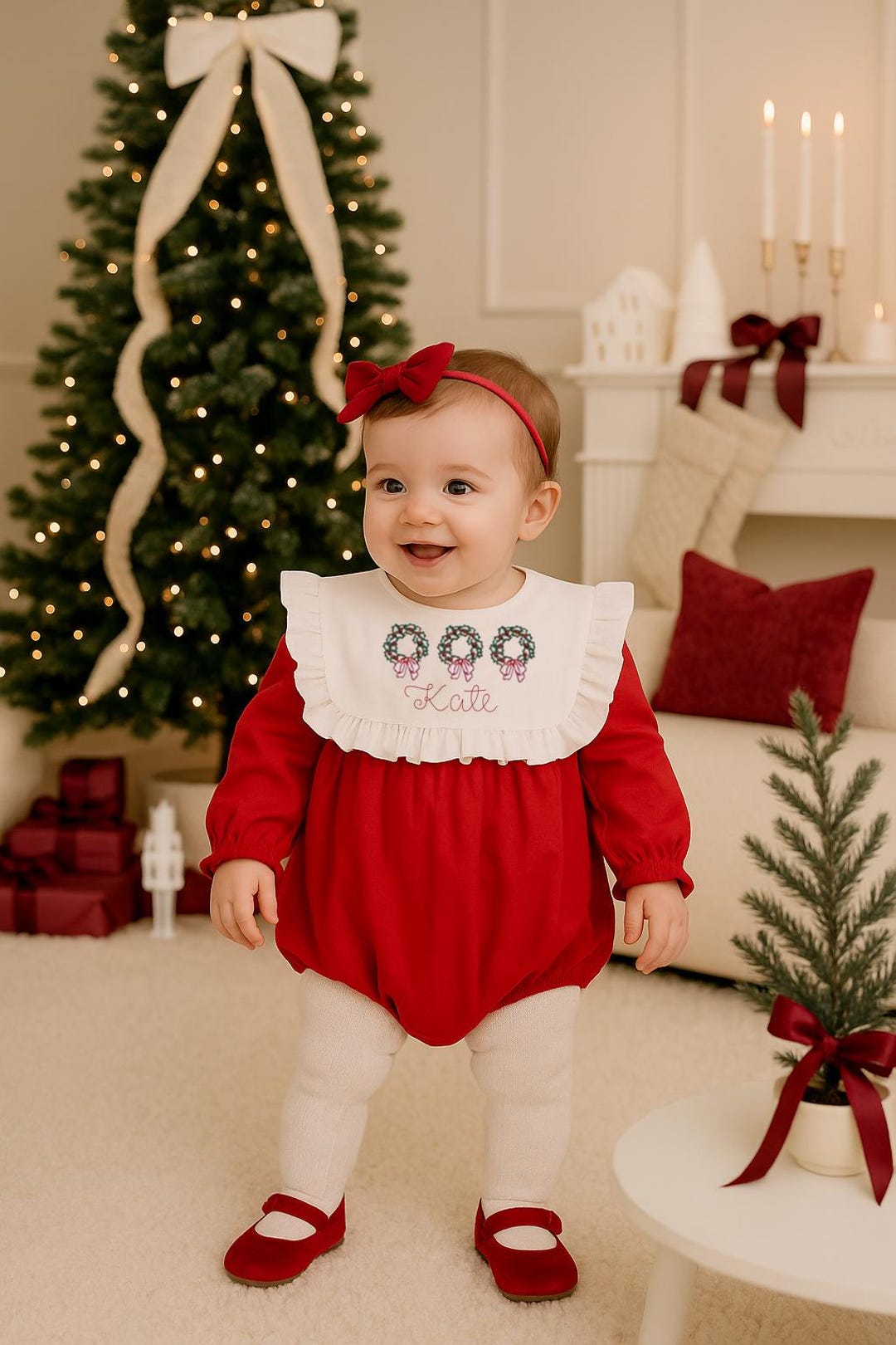Bailey Boys Girls Laurel Wreath Embroidery Christmas Dress main image 1