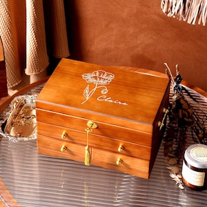 Elegant Wooden Jewelry Box Large Multiple pull-out Drawers Retro Suede Case Jewelry Storage Organizer Gift for Her Wedding Anniversary Gift