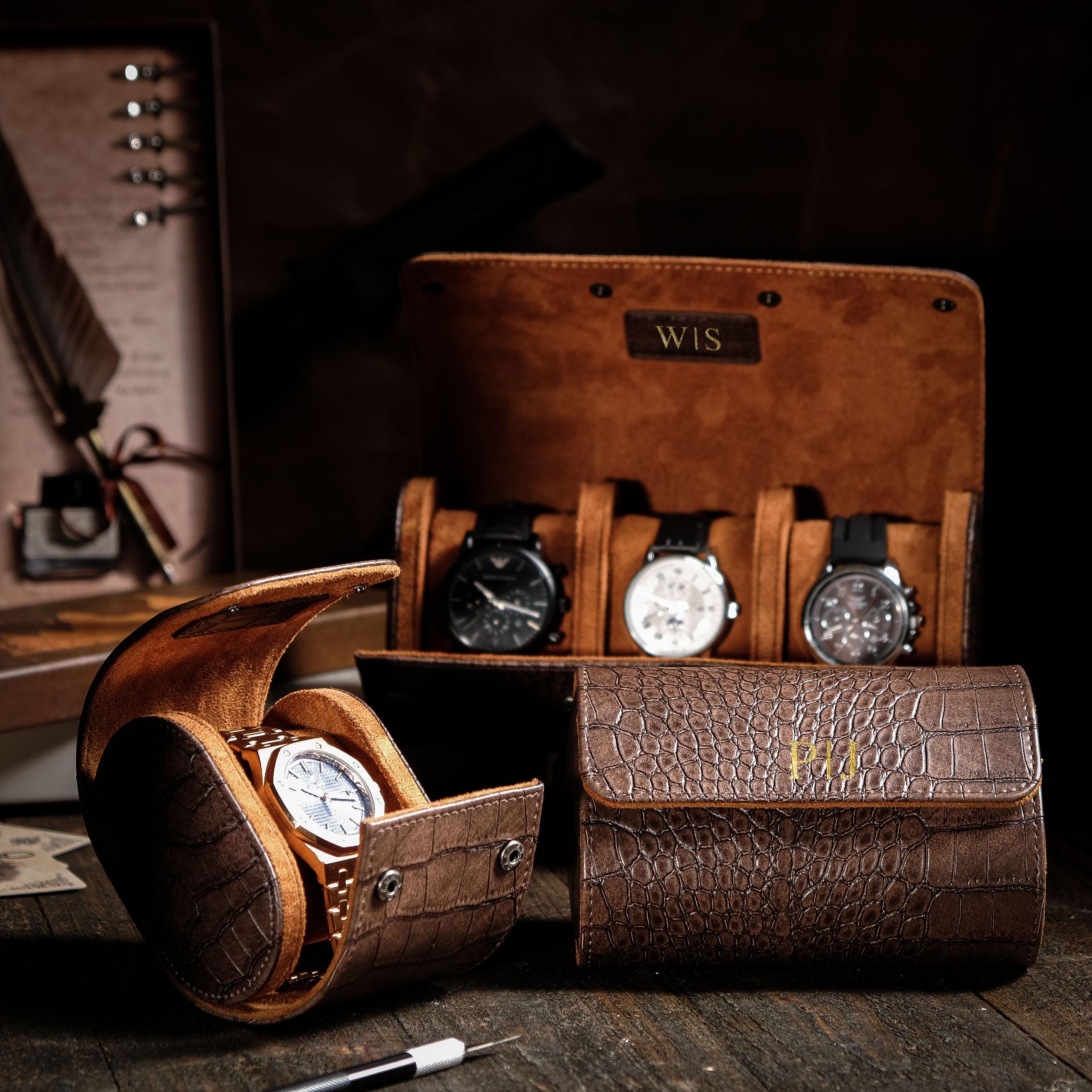 Belair Wood Watch Box ? 4 New Leather Croc Wristbands Watch Bands Lacquered Lacquered Wood Box for 6 watches main image 2