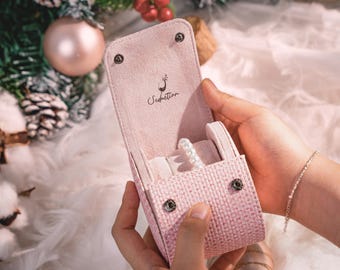Pink Woven Jewelry Travel Case - Small Portable Jewelry Organizer Box